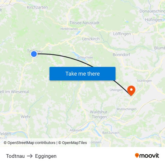 Todtnau to Eggingen map