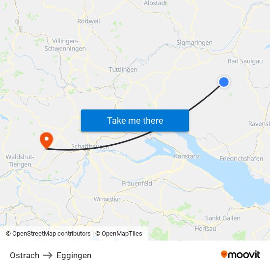 Ostrach to Eggingen map