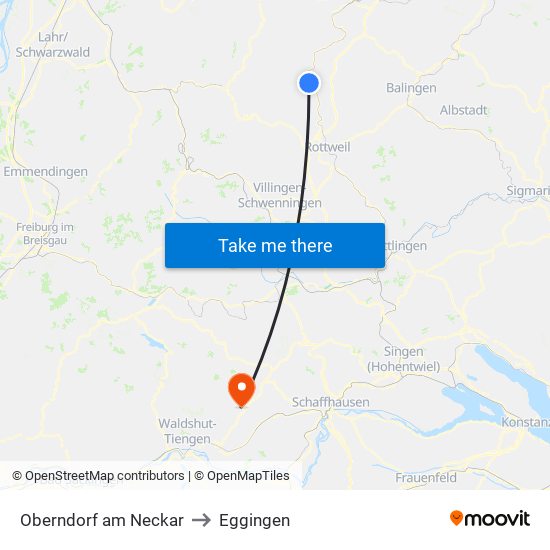 Oberndorf am Neckar to Eggingen map