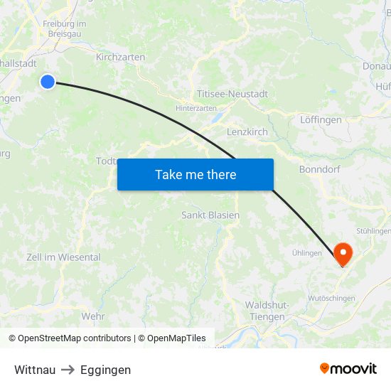 Wittnau to Eggingen map