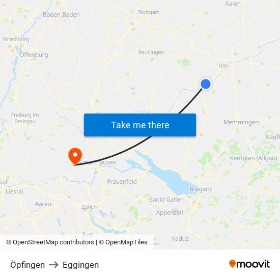 Öpfingen to Eggingen map