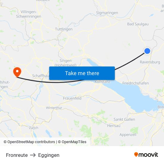 Fronreute to Eggingen map