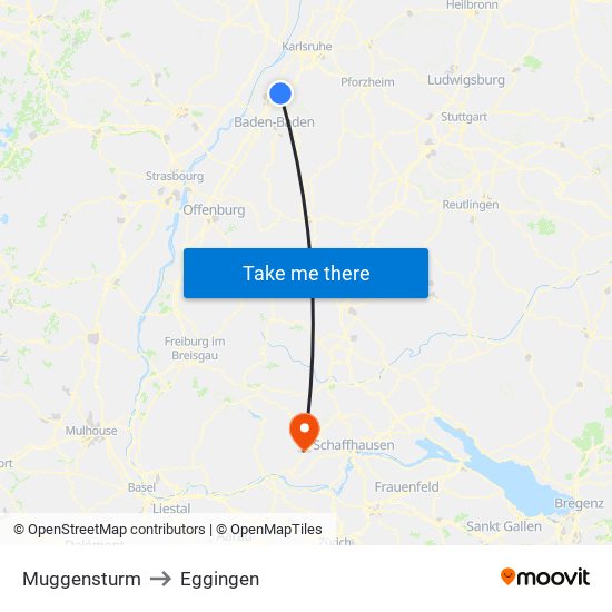 Muggensturm to Eggingen map