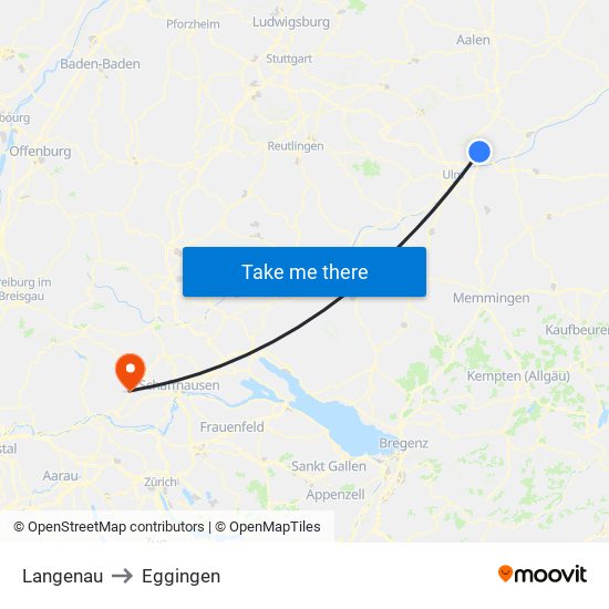 Langenau to Eggingen map