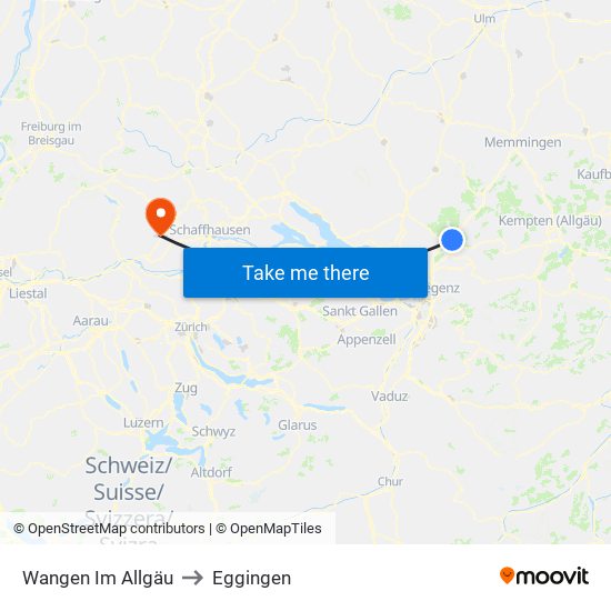 Wangen Im Allgäu to Eggingen map