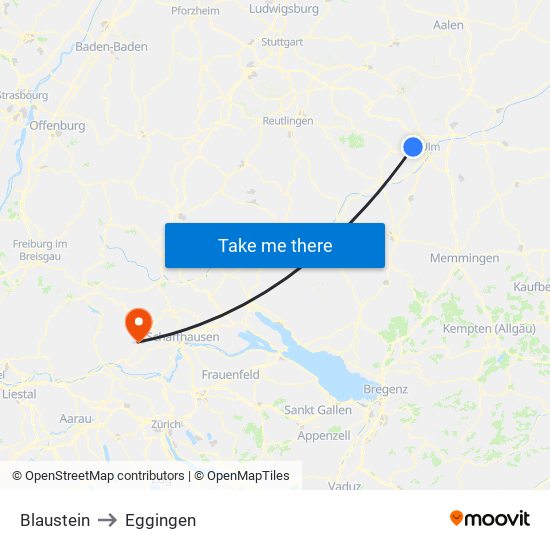 Blaustein to Eggingen map