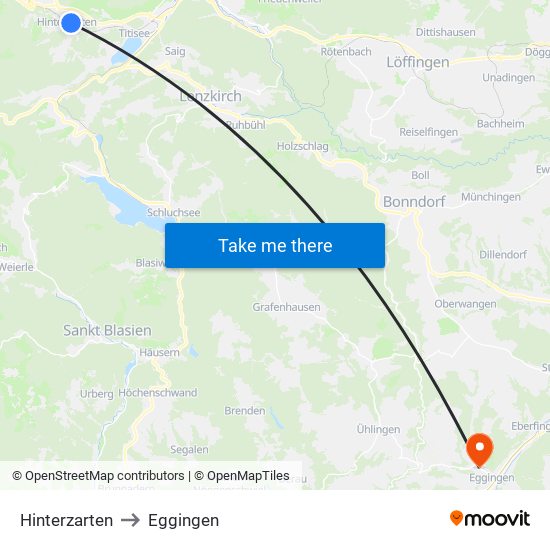 Hinterzarten to Eggingen map