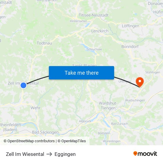 Zell Im Wiesental to Eggingen map