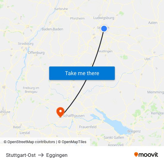 Stuttgart-Ost to Eggingen map