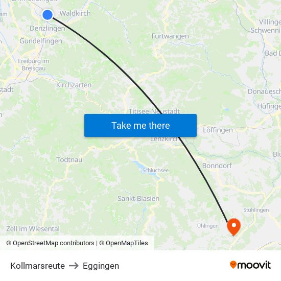 Kollmarsreute to Eggingen map