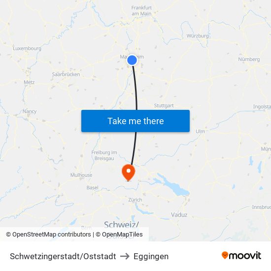 Schwetzingerstadt/Oststadt to Eggingen map