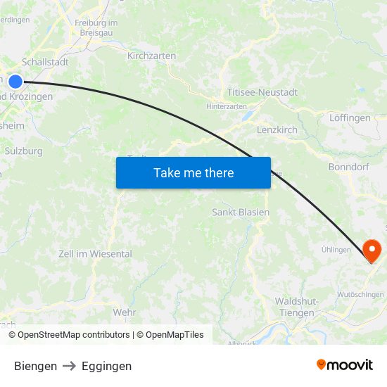 Biengen to Eggingen map