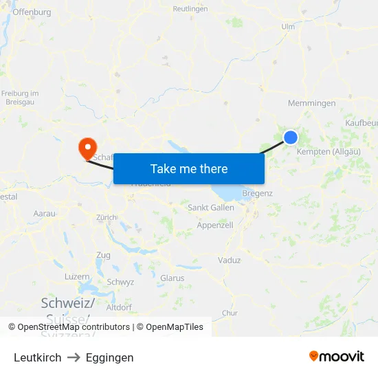 Leutkirch to Eggingen map
