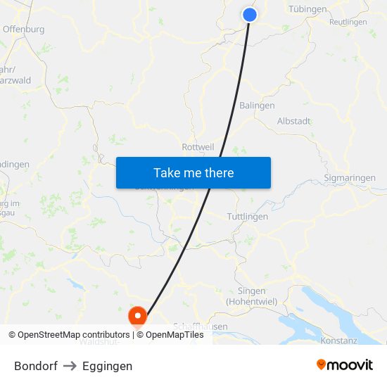 Bondorf to Eggingen map