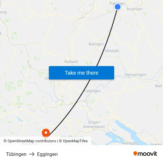 Tübingen to Eggingen map