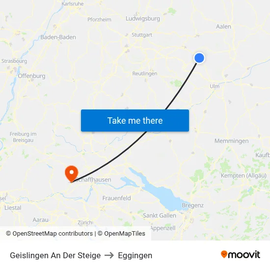 Geislingen An Der Steige to Eggingen map