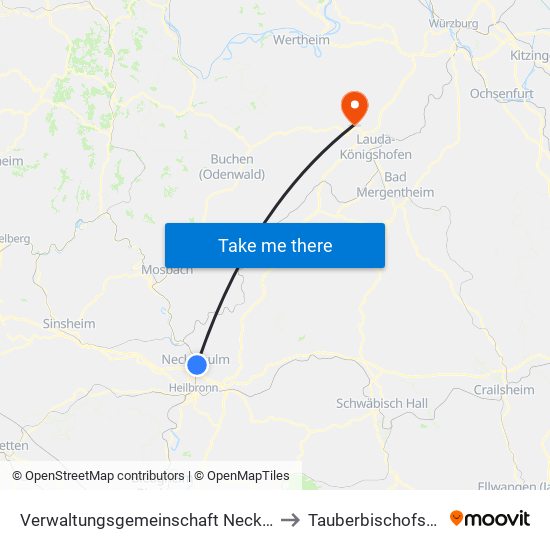 Verwaltungsgemeinschaft Neckarsulm to Tauberbischofsheim map