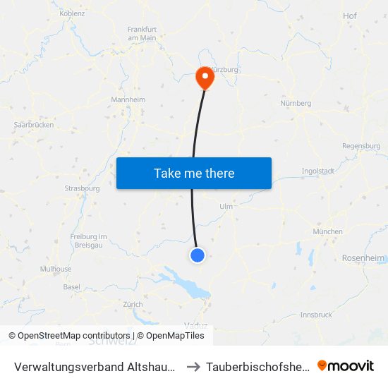 Verwaltungsverband Altshausen to Tauberbischofsheim map