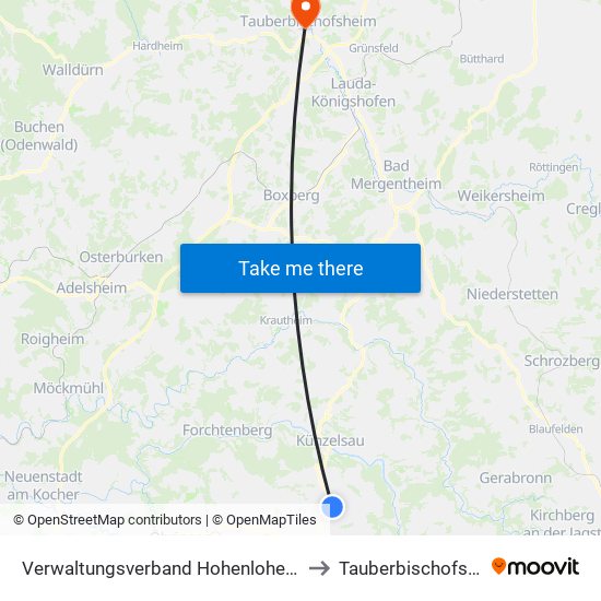 Verwaltungsverband Hohenloher Ebene to Tauberbischofsheim map