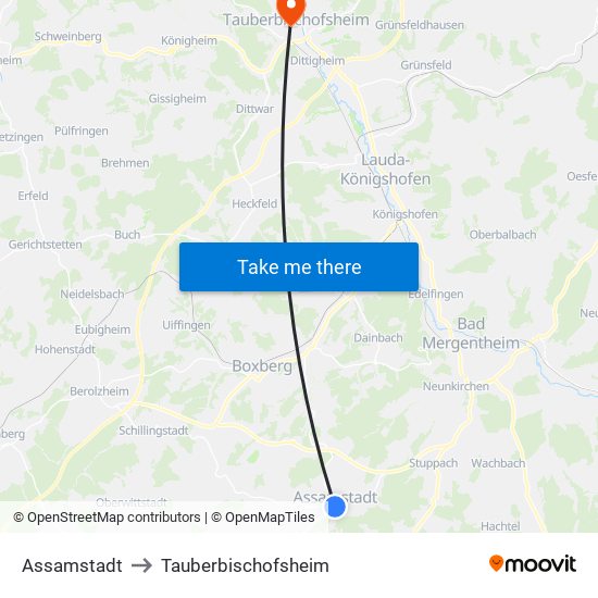 Assamstadt to Tauberbischofsheim map