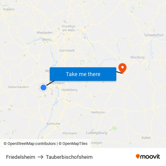 Friedelsheim to Tauberbischofsheim map