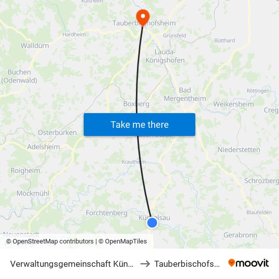 Verwaltungsgemeinschaft Künzelsau to Tauberbischofsheim map