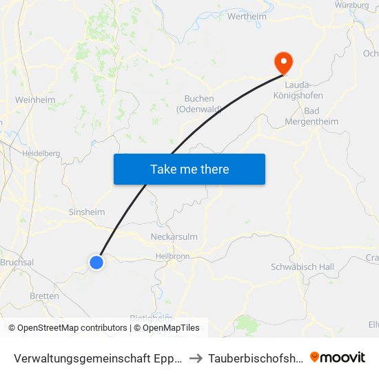 Verwaltungsgemeinschaft Eppingen to Tauberbischofsheim map