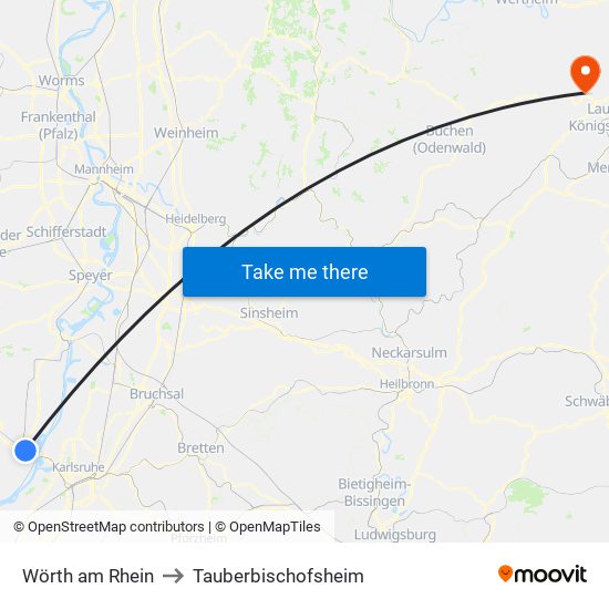 Wörth am Rhein to Tauberbischofsheim map