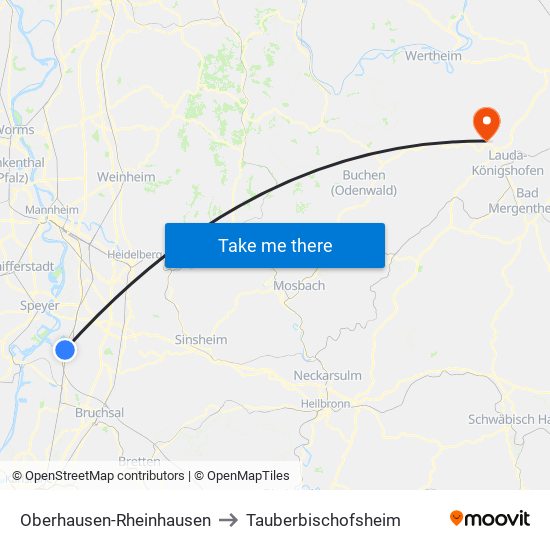 Oberhausen-Rheinhausen to Tauberbischofsheim map