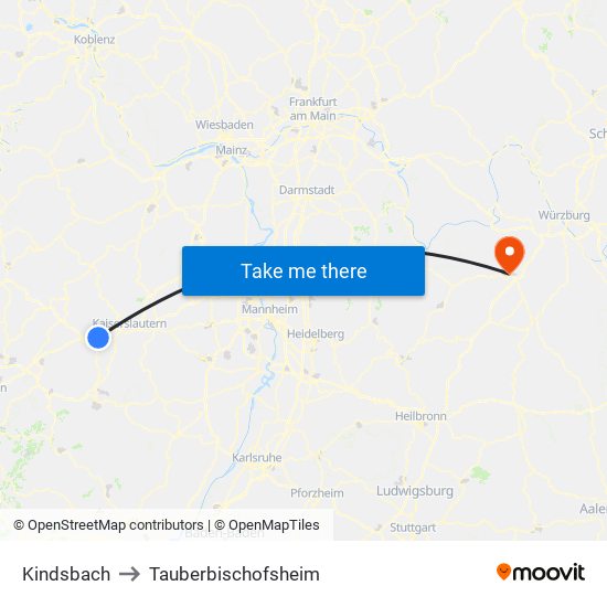 Kindsbach to Tauberbischofsheim map