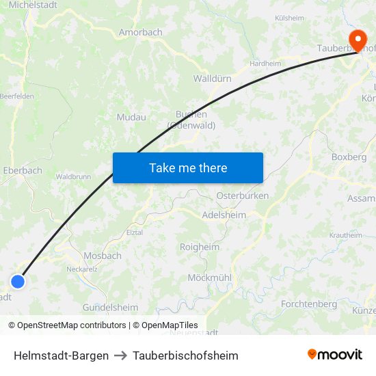 Helmstadt-Bargen to Tauberbischofsheim map