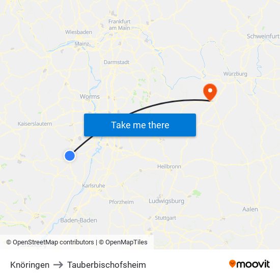 Knöringen to Tauberbischofsheim map