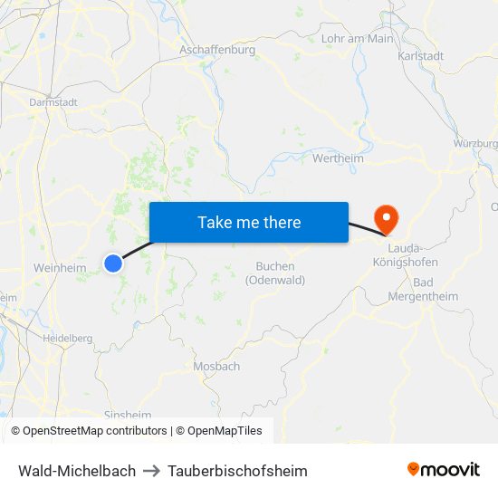 Wald-Michelbach to Tauberbischofsheim map
