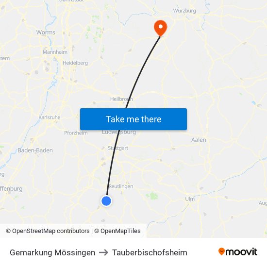 Gemarkung Mössingen to Tauberbischofsheim map