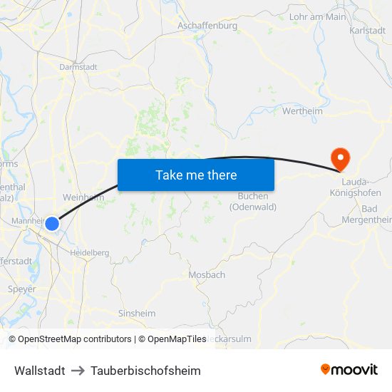 Wallstadt to Tauberbischofsheim map