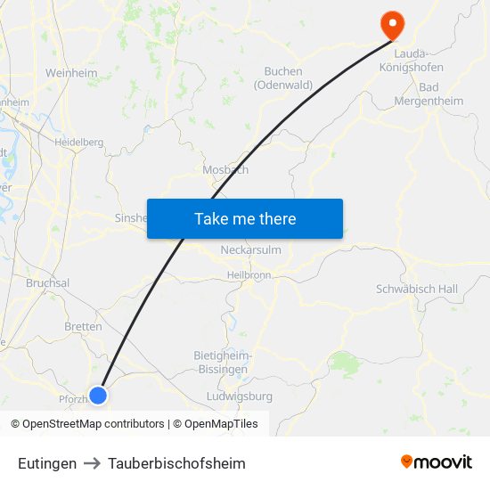 Eutingen to Tauberbischofsheim map