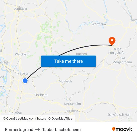 Emmertsgrund to Tauberbischofsheim map