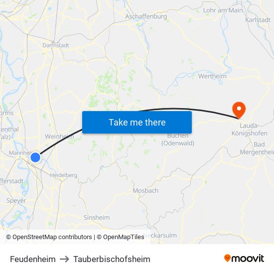 Feudenheim to Tauberbischofsheim map