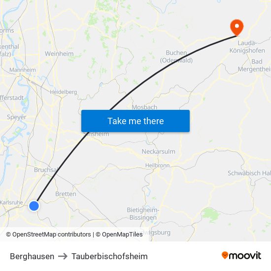 Berghausen to Tauberbischofsheim map