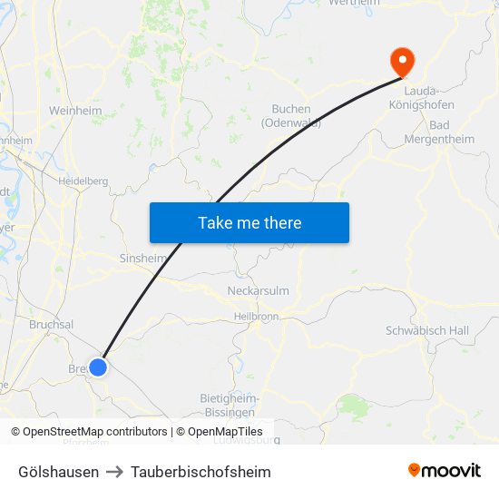 Gölshausen to Tauberbischofsheim map