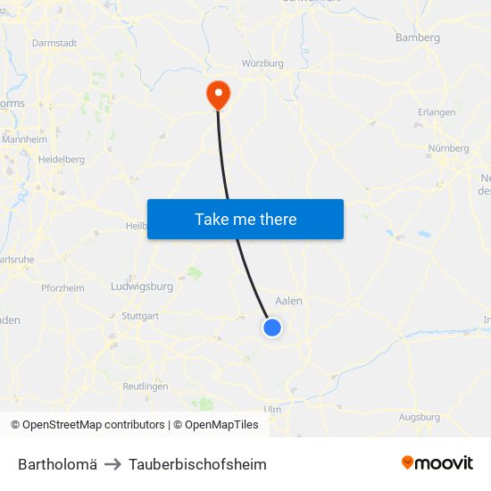 Bartholomä to Tauberbischofsheim map