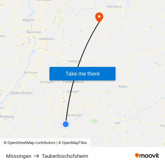 Mössingen to Tauberbischofsheim map