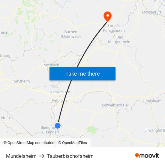 Mundelsheim to Tauberbischofsheim map