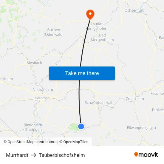 Murrhardt to Tauberbischofsheim map