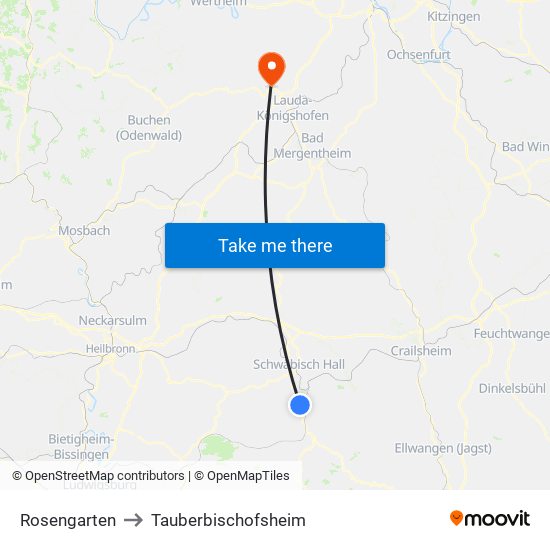 Rosengarten to Tauberbischofsheim map