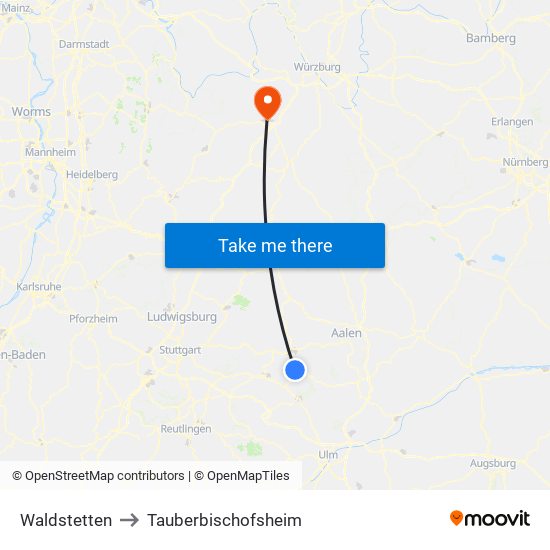 Waldstetten to Tauberbischofsheim map