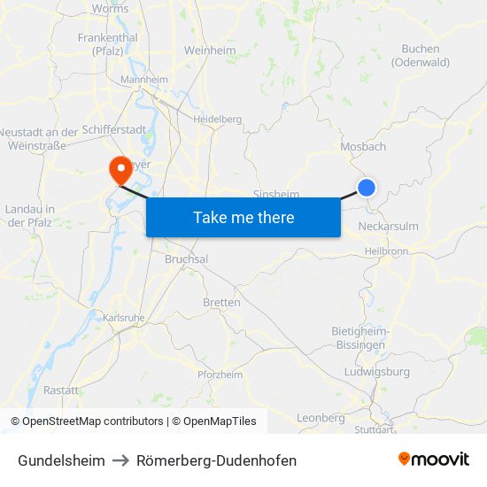 Gundelsheim to Römerberg-Dudenhofen map