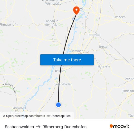 Sasbachwalden to Römerberg-Dudenhofen map