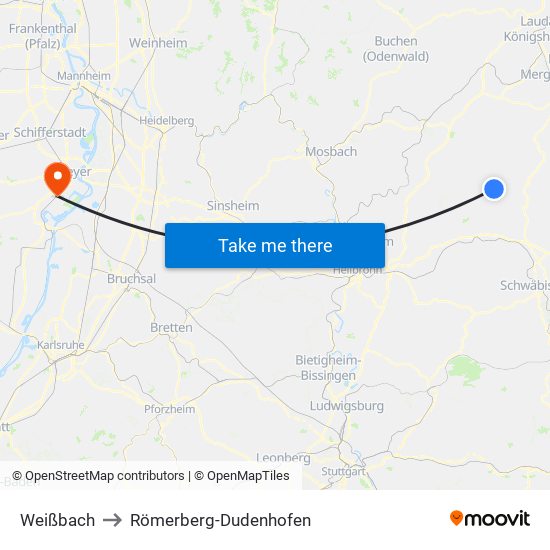 Weißbach to Römerberg-Dudenhofen map