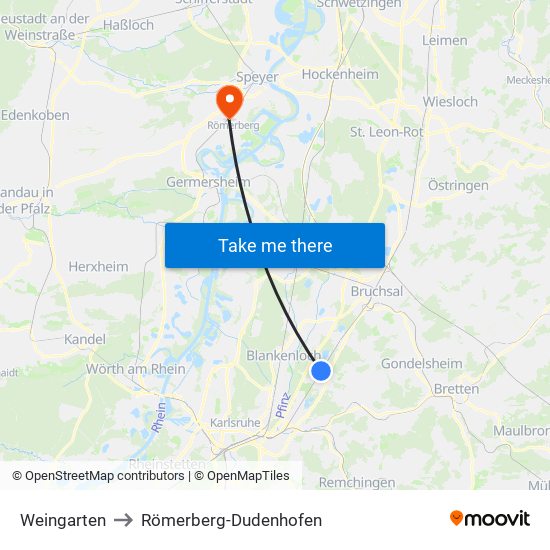 Weingarten to Römerberg-Dudenhofen map